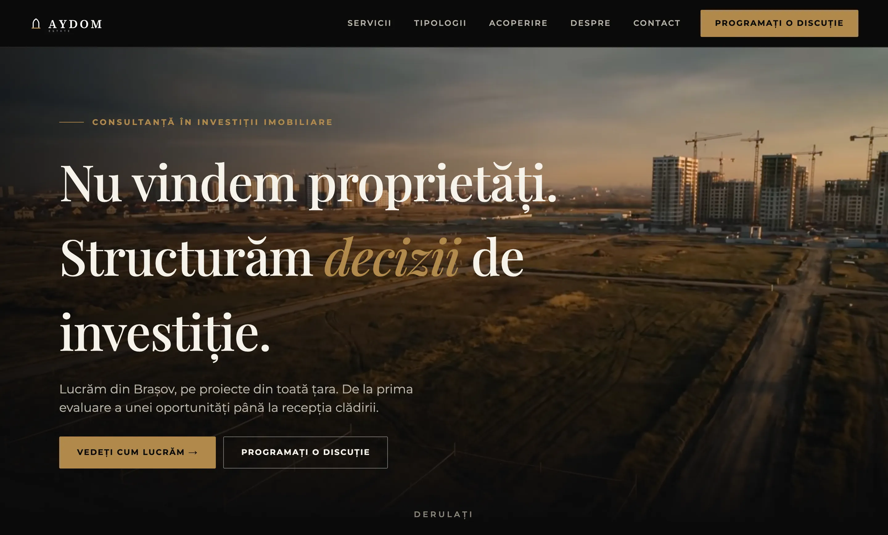 Pagina principală AYDOM Estate pe desktop